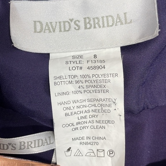 David’s Bridal One Shoulder Long Jersey Dress with Cascade Back Lapis Purple 8 - Picture 13 of 16